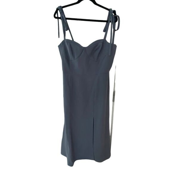 Norstrom Dessy Collections 3069 Midi Bustier Dress Silverstone Gray Size 14 - Picture 3 of 15